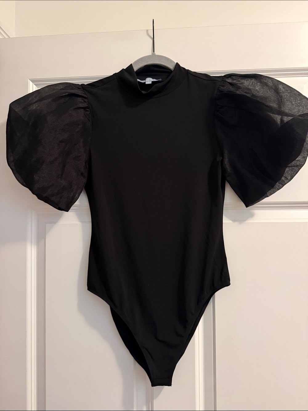 ANTONIO MELANI Black Puff-Sleeve Mock Neck Bodysuit